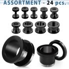blk13 surtido piercings 24 dilataciones tunel tornillo acero quirurgico pvd negro 10mm 20mm mayorista