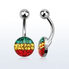 bnmtj18 piercing ombligo acero quirurgico disco plano 10mm cristal ferido formando bandera rasta bola acero liso 5mm al por mayor