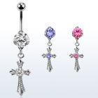 bnrz379 piercing ombligo acero quirurgico zirconia 8mm colgante cruz estilo vintage zirconia redonda centro 38 10mm al por mayor