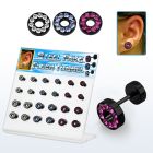 dacb137 display acrilico 24 dilataciones tunel falsas acero quirurgico anodizado negro cristal 6mm 8mm distribuidor mayorista