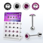 dacb237 display 16pcs barbell lengua acero quirurgico 7mm cristal ferido cristal centro color diferente 58 16mm distribuidor mayorista