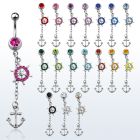 mcd567x piercing ombligo acero quirurgico bola joya bisel 8mm timon barco ancla cristal colgados 10mm venta