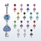 mcd764 piercing ombligo acero quirurgico bola joya bisel 8mm colgante seta cristal plata distribuidor