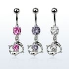 mcdz15 piercing ombligo acero quirurgico zirconia 8mm pareja delfines colgados nadando alrededor zirconia redonda 10mm al por mayor