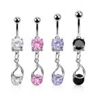 mcdz416 piercing ombligo acero quirurgico zirconita redonda 8mm colgante zirconia redonda ajustada presion plata al por mayor