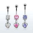 mcdz419 piercing ombligo acero quirurgico zirconita redonda 8mm colgante corazon zirconia redonda medio plata al por mayor