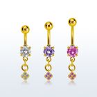 mdgz411 piercing ombligo acero 316l anodizado dorado zirconia redonda 8mm colgante flor zirconia oro distribuidor mayorista