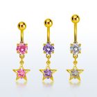 mdgz414 piercing ombligo acero 316l anodizado dorado zirconia redonda 8mm colgante estrella zirconia redonda medio oro al por mayor