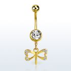 mdk761 piercing ombligo acero chapado pvd bola superior lisa bola joya pequeno colgante cristal libelula colgante laton chapado oro