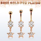 mdrz414 piercing ombligo acero 316l pvd oro rosa zirconita redonda 8mm colgante estrella zirconia redonda medio oro rosa mayorista
