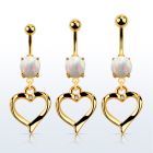 mgo666 piercing ombligo acero 316l pvd dorado opalo redondo colgante corazon cristal claros distribuidor mayorista