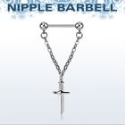 npdl48 barbell pezon acero quirurgico dos bolas conectadas una cadena un colgante punal colgante laton chapado plata