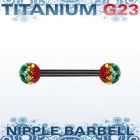 utnpfr5r barbell pezon titanio g23 anodizado bolas multi cristal pegadas ferido 5mm rayas colores rasta venta