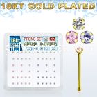 18nbzbm silver nose bone w 18k gold plating prong set clr cz