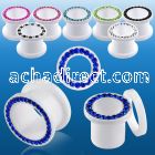 afem white acrylic screwfit flesh tunnel with color crystal