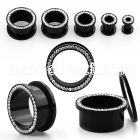 afemk black acrylic screwfit flesh tunnel with clear crystal