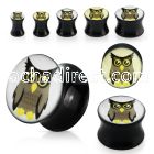 apgkk black acrylic double flared plug with cute owl logo