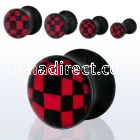 apgm black acrylic flared plug with red checkeredboard pattern