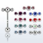 bb3jb 316l steel tongue barbell w 6 4mm tri jewel ball top