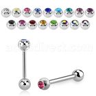 bbc 316l steel tongue barbell with bezel jewel steel ball
