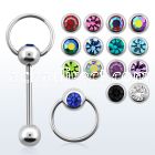 bbcsl 316l steel tongue barbell with jewel ball slave ring