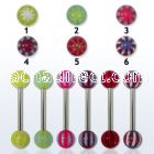 bbdxe steel tongue barbell w two 6mm multi color acrylic balls
