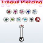 bber38b 316l steel tragus barbell w 3mm top lower 3mm ball
