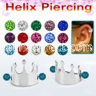 bber69 steel cartilage piercing crown w 2 multi crystal balls