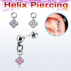 bber76 steel helix barbell w dangling flower w prong set czs 