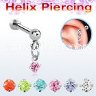 bberv3 316l steel helix barbell dangling 3mm round prong cz