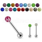 bbfr5 316l steel tongue barbell with 6mm ferido crystal ball