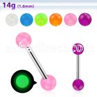 bbgl5 316l steel tongue barbell with a 5mm luminous ball