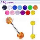 bbgt 316l steel tongue barbell with 6mm acrylic glitter ball