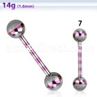 bbgtrb zebra striped pvd 316l steel tongue barbell w 6mm ball