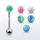 bbop5 316l steel tongue barbell with 5mm synthetic opal ball