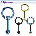 bbtsl anodized 316l steel tongue barbell w ball closure ring