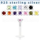 bilq3 bioflex labret w silver top w square 3mm prong set cz