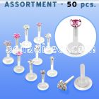 blk117 bio flex labret with silver top with 3mm prong cz