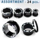 blk238 black acrylic flesh tunnel plug with snow leopard logo