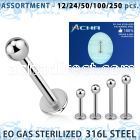 blk470 eo gas sterilized 316l steel labret with 3mm ball