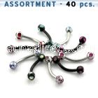 blk47 316l steel belly banana with 3mm multi jewel ball