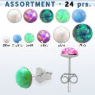 blk577 bulk of silver ear studs with round synthetic opal tops