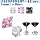 blk61 bulk of 12 pairs of 316l steel ear stud with prong cz