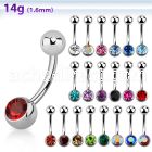 bn1cs 316l steel belly banana w bezel jewel steel ball