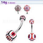 bndxu steel belly banana w acrylic balls w a checker pattern