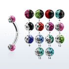 bnefr3e 316l steel eyebrow banana w 2 color crystal ball