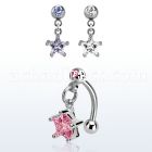 bnerzs6 steel eyebrow banana w dangling cz star 