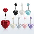 bnhrpe 316l steel belly banana w multi color heart faux pearl