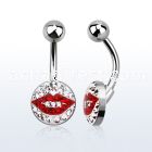 bnmtj25 steel belly banana w flat w crystals in a kissing mouth