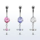 bnrz14s casted steel cz belly banana w cross w cz in center